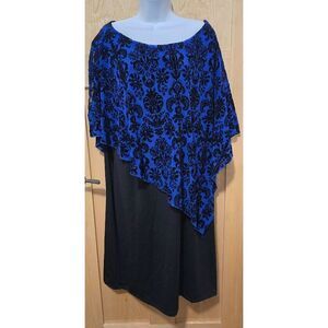 JSP Womens 2X Blue & Black Damask Cape Dress Polyester Spandex